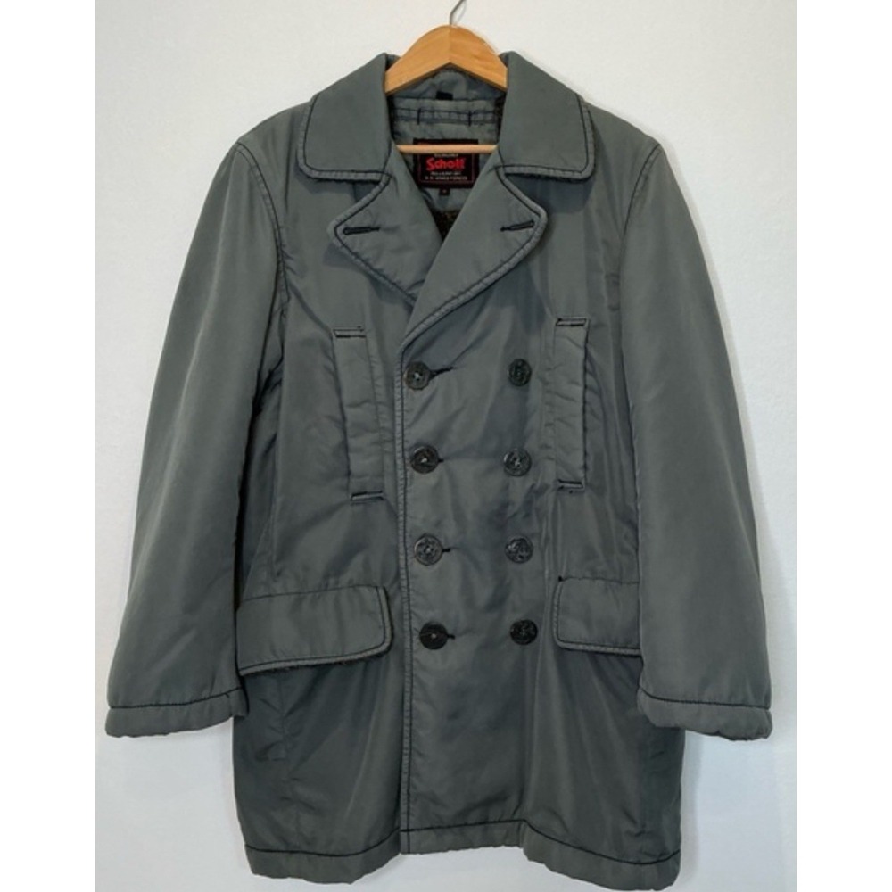 Schott NYC Men's Medium Gray Nylon Sherpa Lined Military Flight Jacket Coat